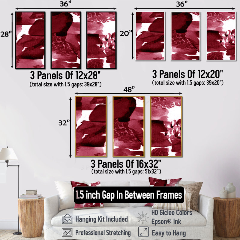 Wrought Studio™ Abstract Burgundy Strokes On White - Modern Framed